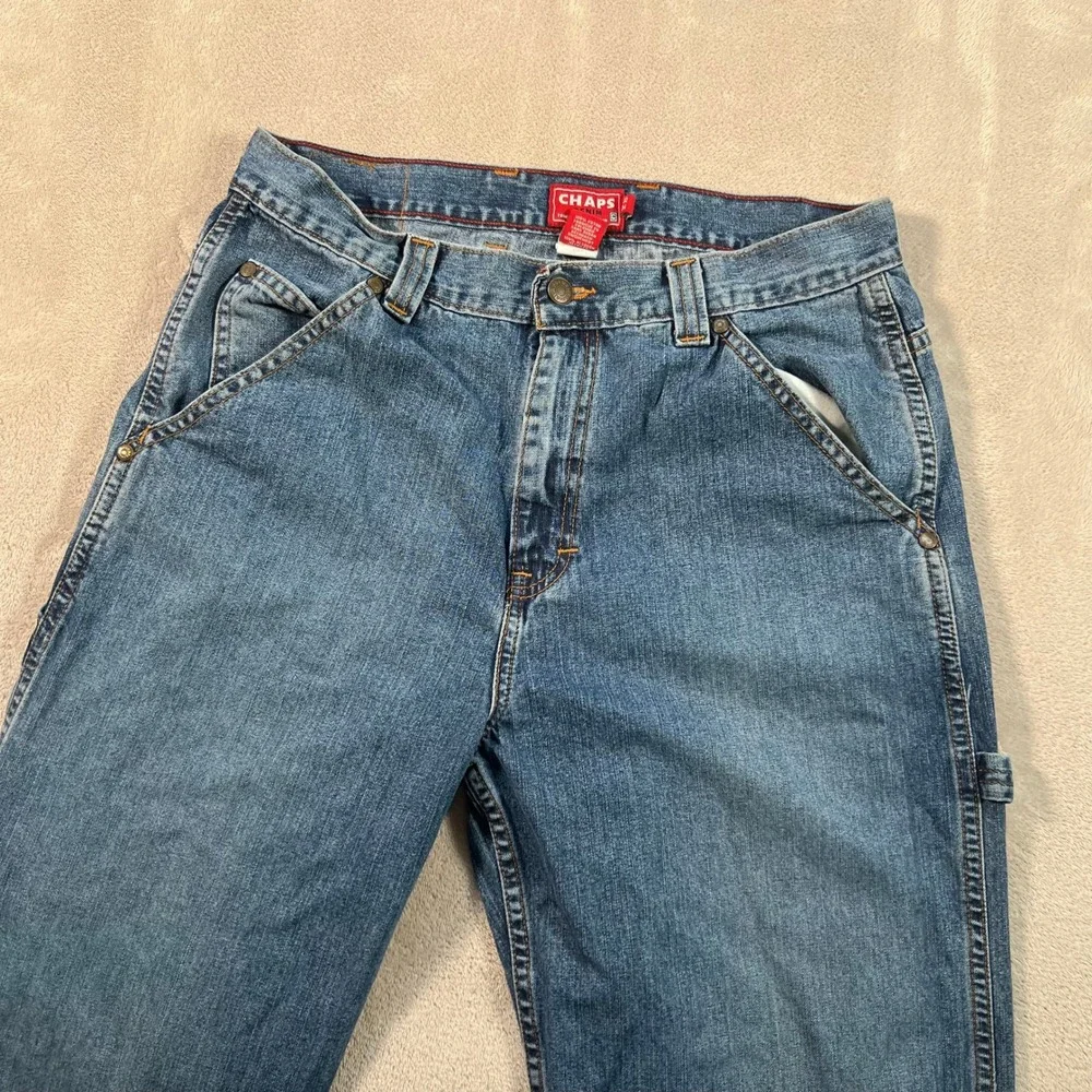 Chaps Denim Carpenter Jeans Mens Size 32x34 Blue Hammer Loop Straight Leg Cotton